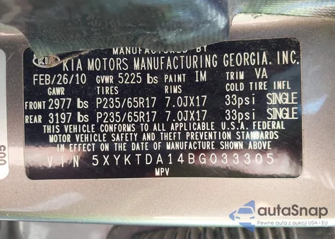 2011 Kia Sorento Lx из США, поврежденный, VIN 5XYKTDA14BG033305